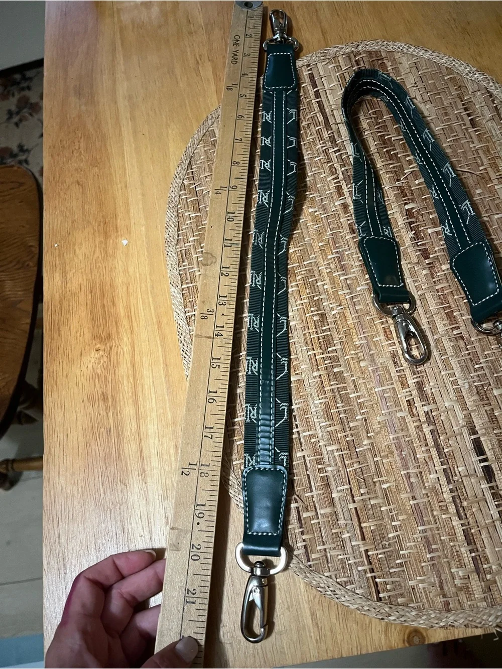 Ralph Lauren Dark Green Leather & Webbing Detachable Bag Straps - Set of 4